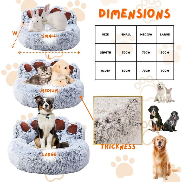 Round and Calming Non-Slip Paw Print Shaped Washable Pet Bed