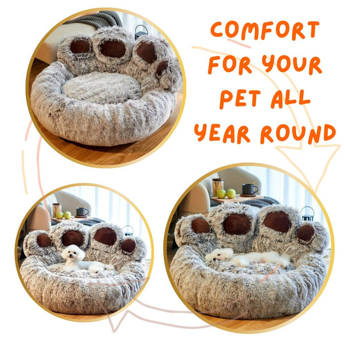 Round and Calming Non-Slip Paw Print Shaped Washable Pet Bed