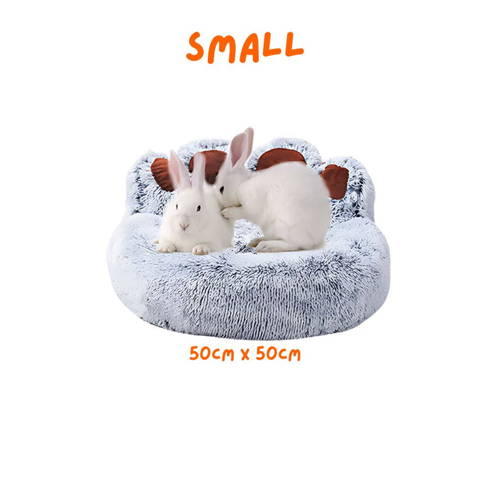 Round and Calming Non-Slip Paw Print Shaped Washable Pet Bed