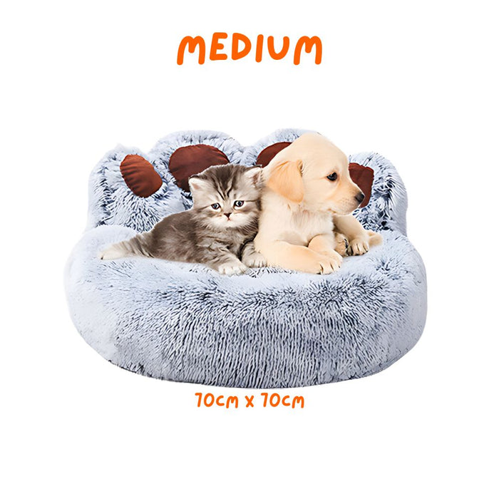 Round and Calming Non-Slip Paw Print Shaped Washable Pet Bed