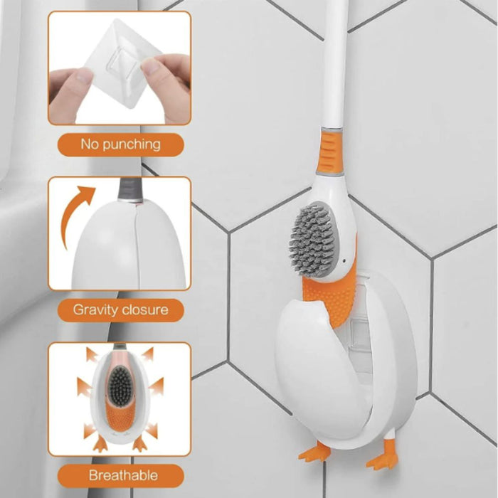 Diving Duck Style Wall Mountable Toilet Cleaning Brush with Base