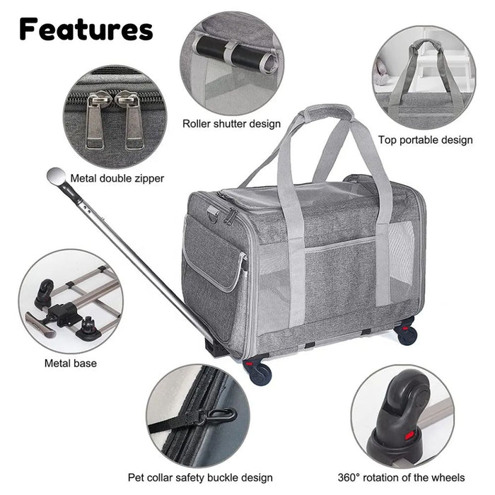 Foldable Modular Rolling Pet Carrier Airline Approved Pet Trolley Bag