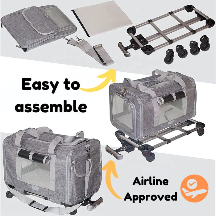 Foldable Modular Rolling Pet Carrier Airline Approved Pet Trolley Bag