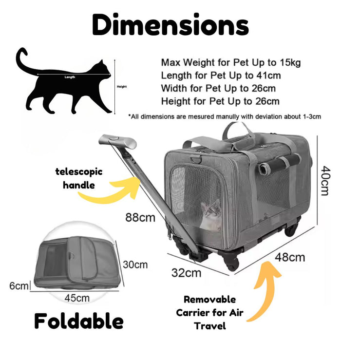 Foldable Modular Rolling Pet Carrier Airline Approved Pet Trolley Bag