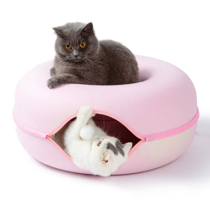Detachable Round Felt Tunnel with Washable Interior for Cat Scratch and Play House
