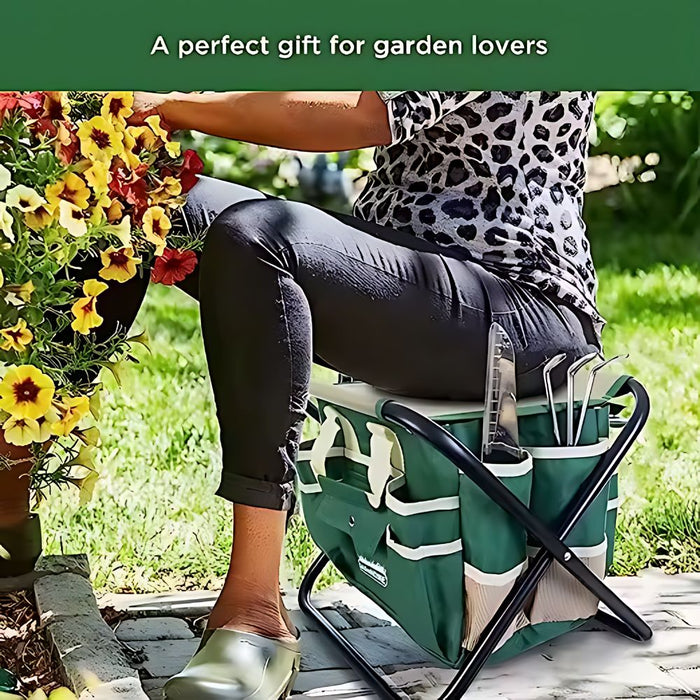 7 Piece Garden Tool Set with Folding Stool