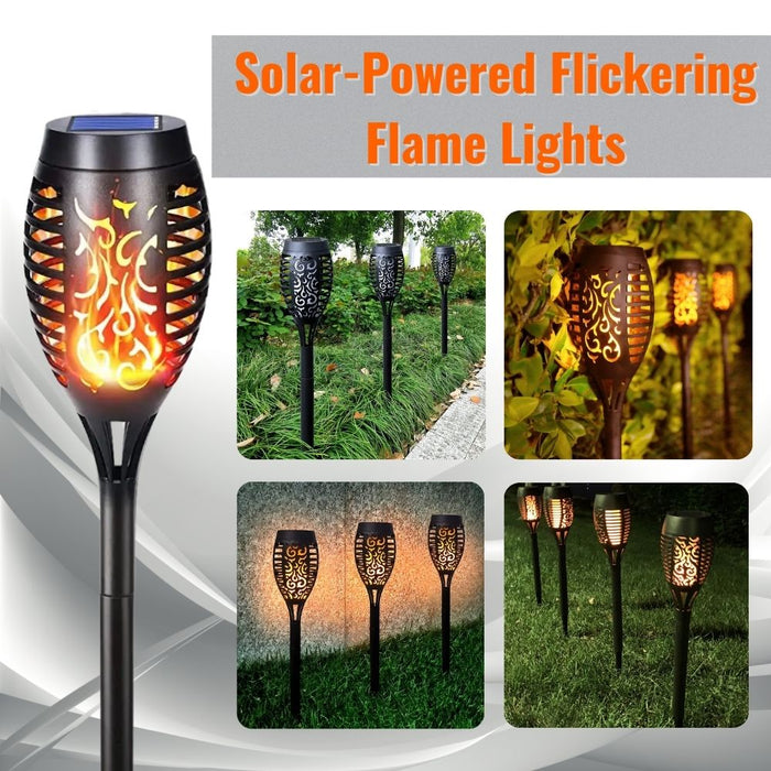 Solar-Powered Water Resistant 12 LED Flickering Torch Flame Outdoor Pathway Decorative Light
