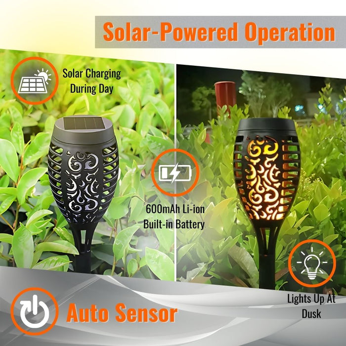 Solar-Powered Water Resistant 12 LED Flickering Torch Flame Outdoor Pathway Decorative Light