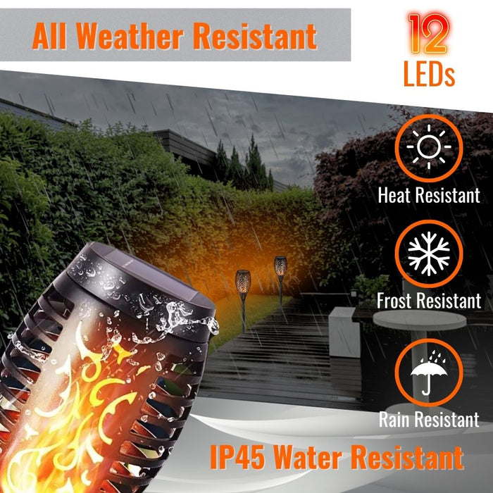 Solar-Powered Water Resistant 12 LED Flickering Torch Flame Outdoor Pathway Decorative Light