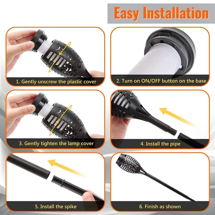 Solar-Powered Water Resistant 12 LED Flickering Torch Flame Outdoor Pathway Decorative Light