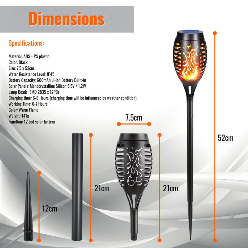 Solar-Powered Water Resistant 12 LED Flickering Torch Flame Outdoor Pathway Decorative Light