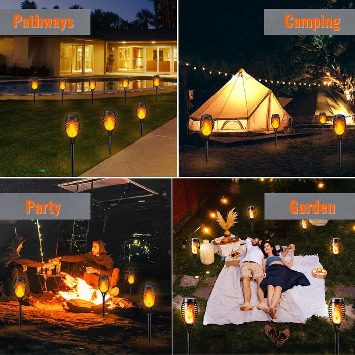 Solar-Powered Water Resistant 12 LED Flickering Torch Flame Outdoor Pathway Decorative Light
