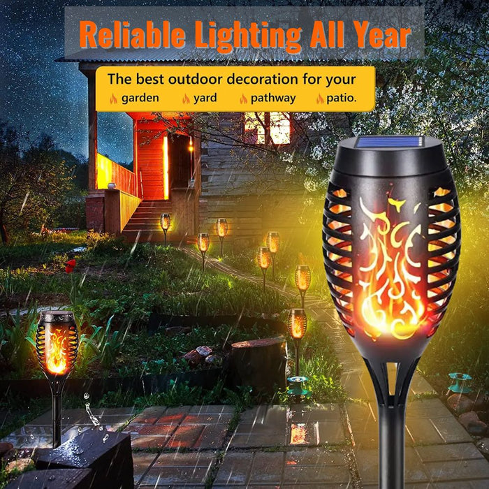 Solar-Powered Water Resistant 12 LED Flickering Torch Flame Outdoor Pathway Decorative Light