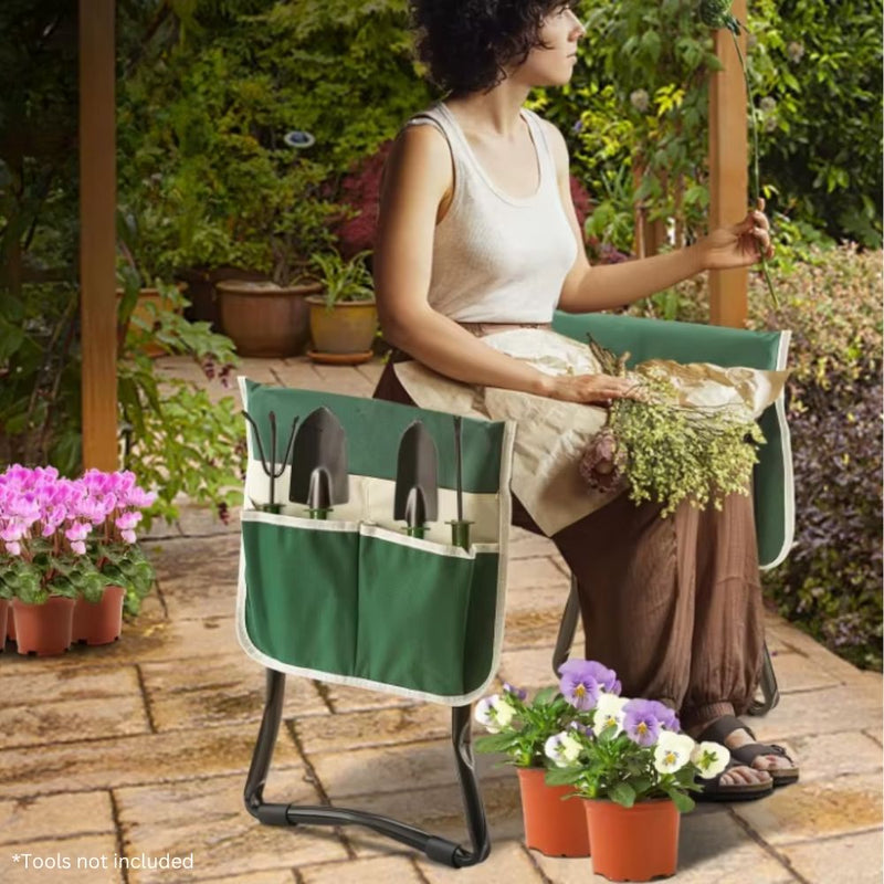 Foldable Kneeling Gardening Bench with Tool Storage Pouch