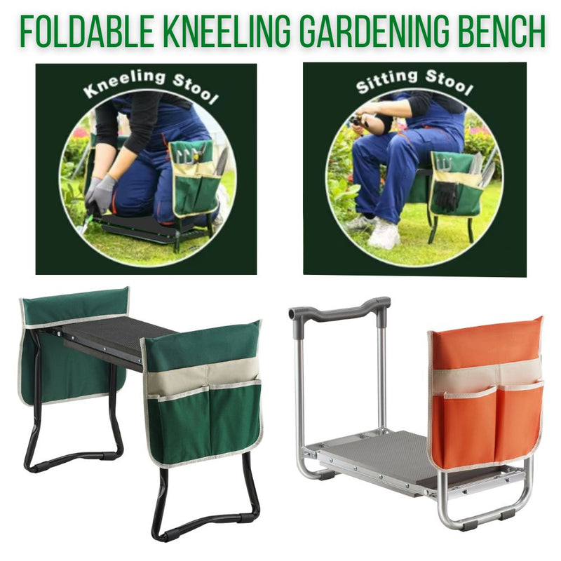 Foldable Kneeling Gardening Bench with Tool Storage Pouch