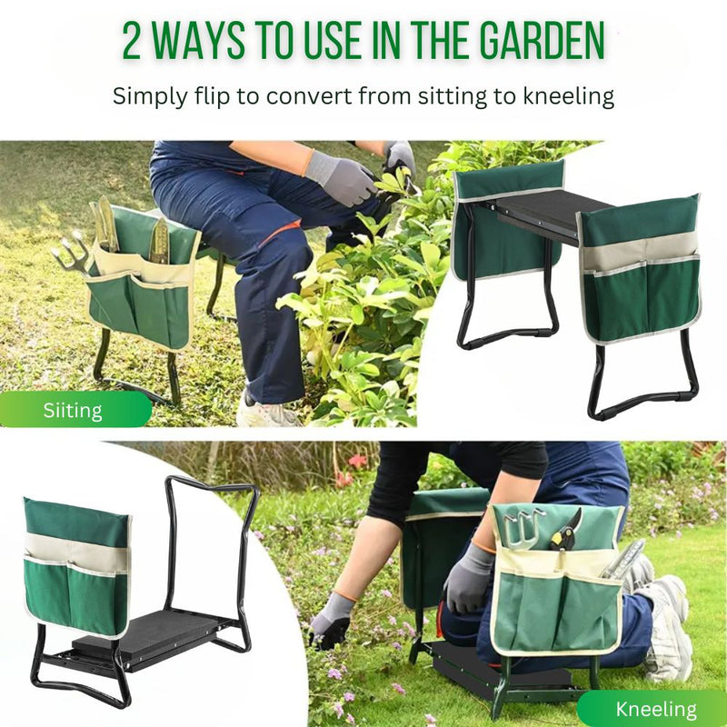 Foldable Kneeling Gardening Bench with Tool Storage Pouch