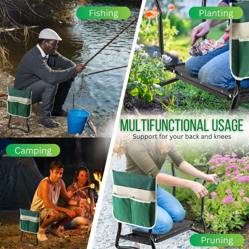 Foldable Kneeling Gardening Bench with Tool Storage Pouch