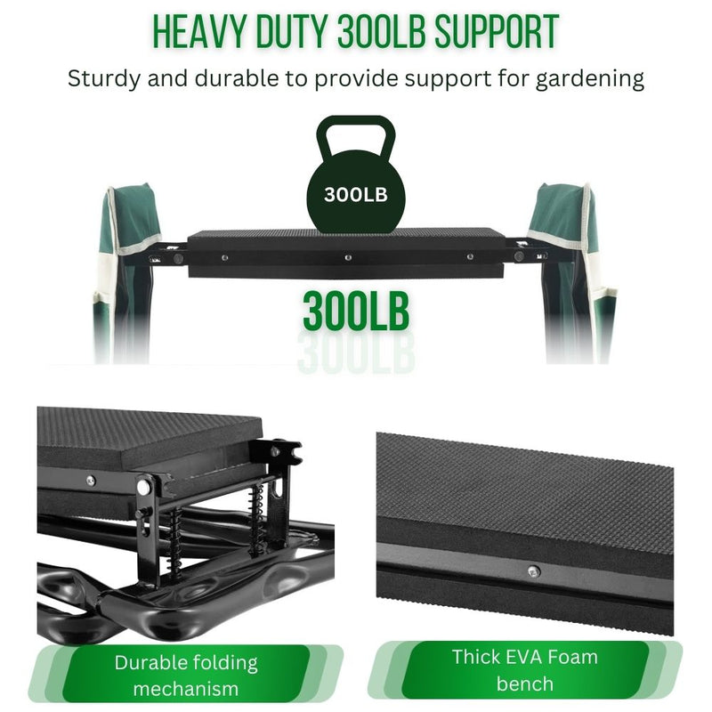 Foldable Kneeling Gardening Bench with Tool Storage Pouch