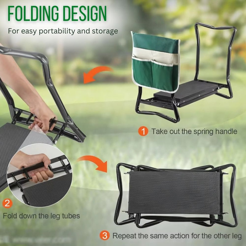 Foldable Kneeling Gardening Bench with Tool Storage Pouch