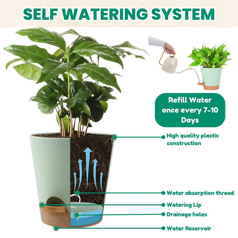 Set of 5 Self Watering Planters with Drainage Holes