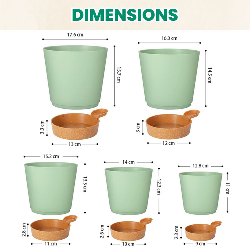 Set of 5 Self Watering Planters with Drainage Holes