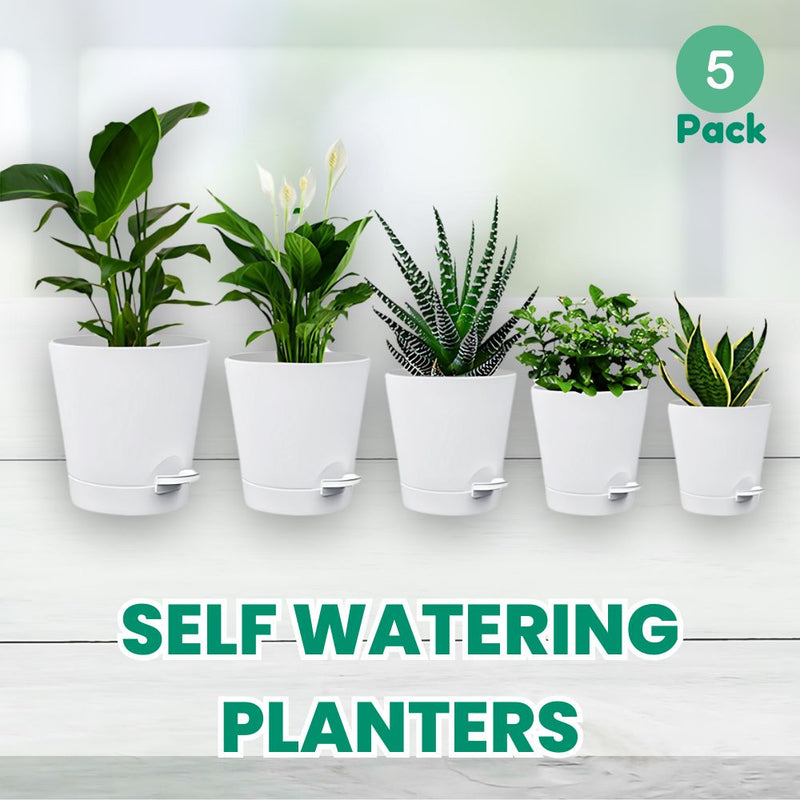Set of 5 Self Watering Planters with Drainage Holes