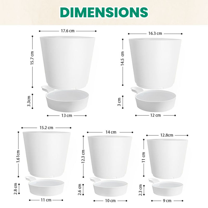 Set of 5 Self Watering Planters with Drainage Holes