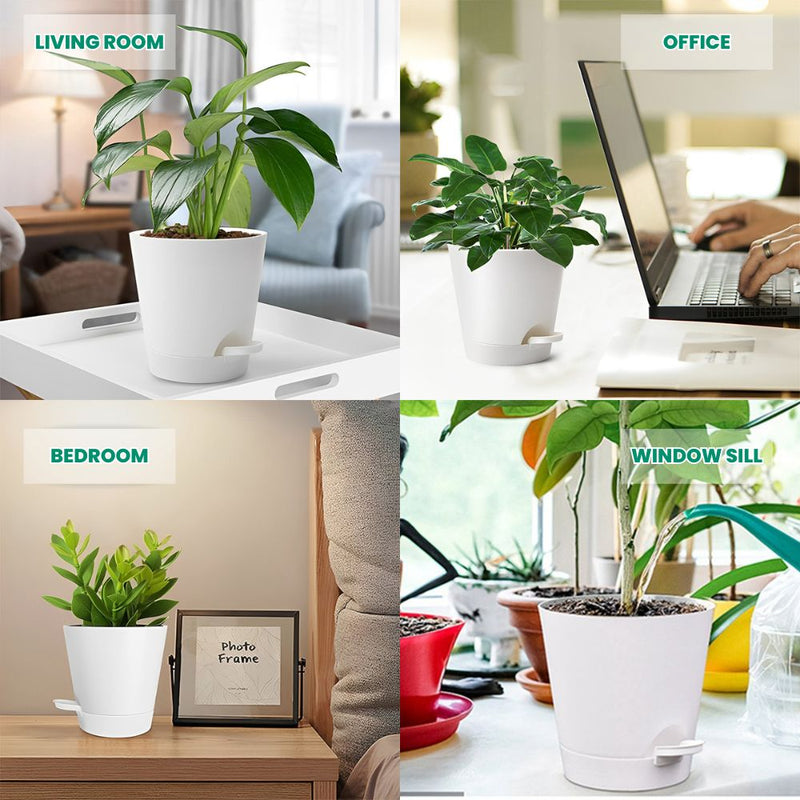 Set of 5 Self Watering Planters with Drainage Holes