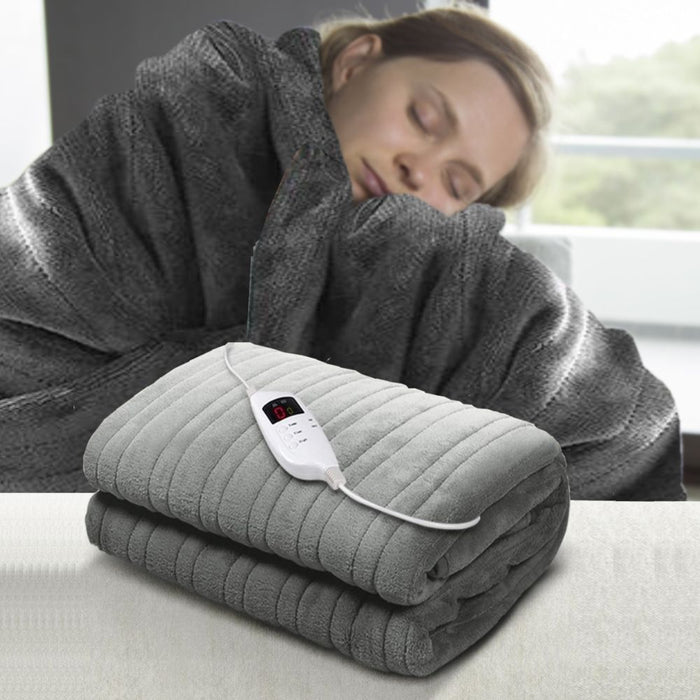 Heated Electric Fleece Throw Blanket Rug - Silver