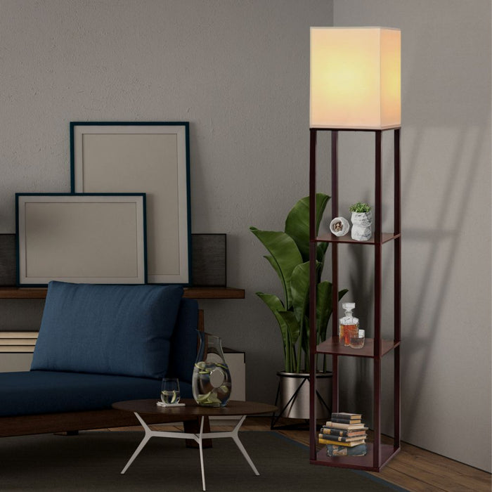 LED Storage Shelf Standing Wood Floor Lamp - Walnut