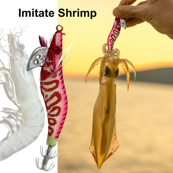 8cm Plastic Hard Baits Squid Fishing Lure Decoy Shrimp Baits - Magenta+Dark Red
