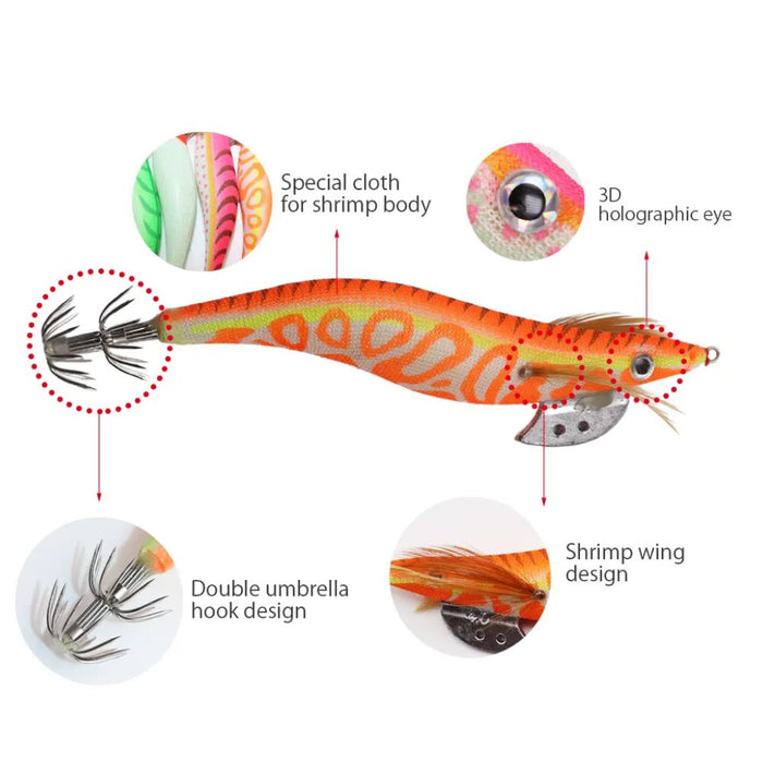 8cm Plastic Hard Baits Squid Fishing Lure Decoy Shrimp Baits - Orange + Yellow