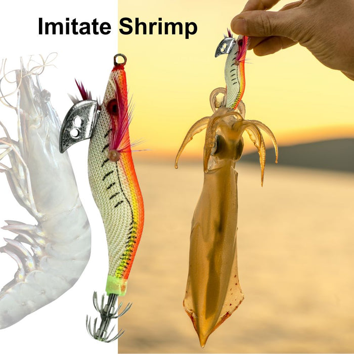 8cm Plastic Hard Baits Squid Fishing Lure Decoy Shrimp Baits - Orange + Yellow