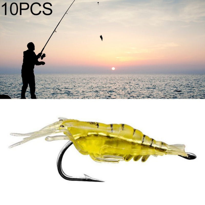 10 PCS 40mm 1.5g Artificial Shrimp Fishing Lure Bait Hooks - Yellow