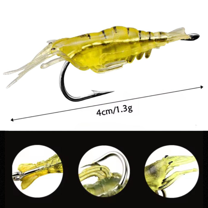 10 PCS 40mm 1.5g Artificial Shrimp Fishing Lure Bait Hooks - Yellow