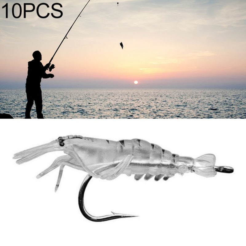 10 PCS 40mm 1.5g Artificial Shrimp Fishing Lure Bait Hooks - Transparent
