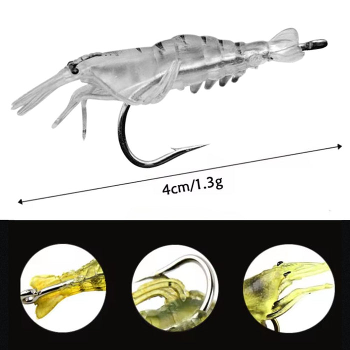 10 PCS 40mm 1.5g Artificial Shrimp Fishing Lure Bait Hooks - Transparent