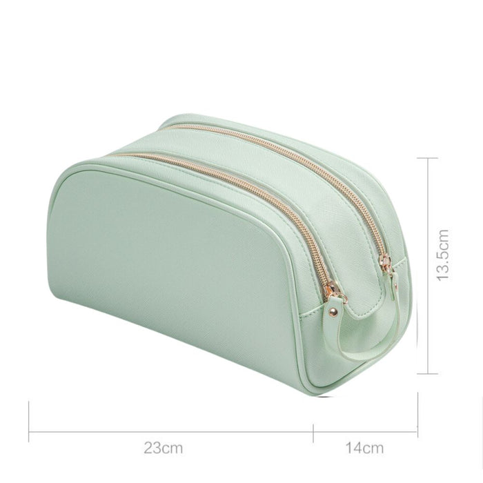 Portable Spacious Double Zip Leather Cosmetic Storage Bag