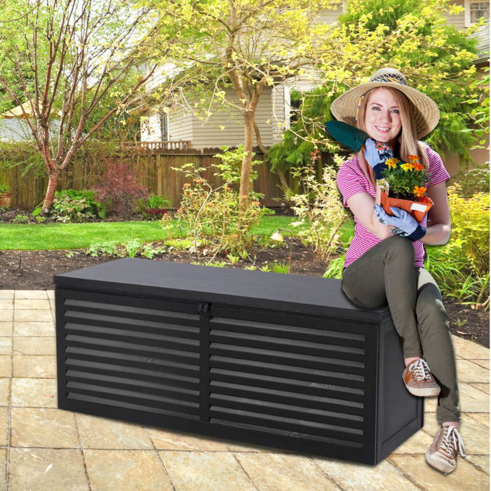 Outdoor 390L Lockable Weatherproof Garden Tools Storage Box Bench Black