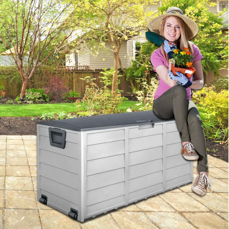 Outdoor 290L Lockable Weatherproof Garden Tools Storage Box Grey