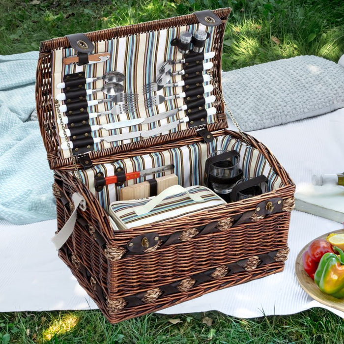 Alfresco 4 Person Wicker Picnic Basket Baskets Outdoor Insulated Gift Blanket