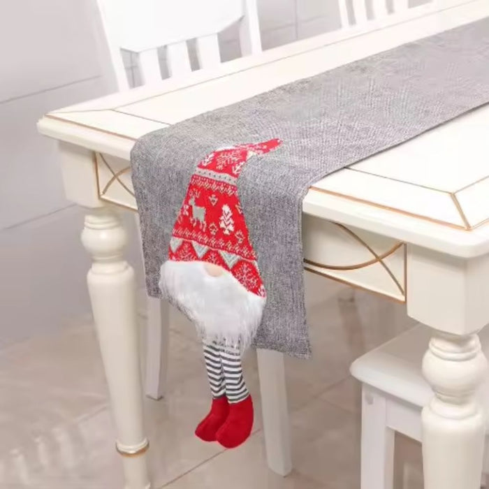 Christmas Tablecloth Santa Claus Table Runner Hotel Banquet Table Flag for Festival Decoration (Grey)