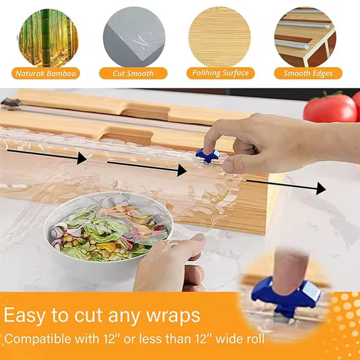 Bamboo Cling Wrap Aluminium Foil Kitchen Storage Dispenser
