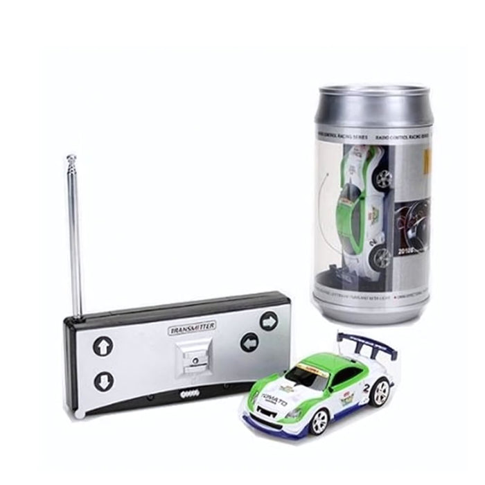 Mini RC Car in a Can Radio Remote Control Micro Racing Car (Green+White)