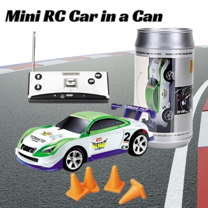 Mini RC Car in a Can Radio Remote Control Micro Racing Car (Green+White)