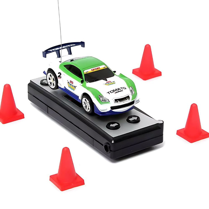 Mini RC Car in a Can Radio Remote Control Micro Racing Car (Green+White)