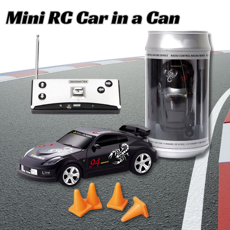 Mini RC Car in a Can Radio Remote Control Micro Racing Car (Black)