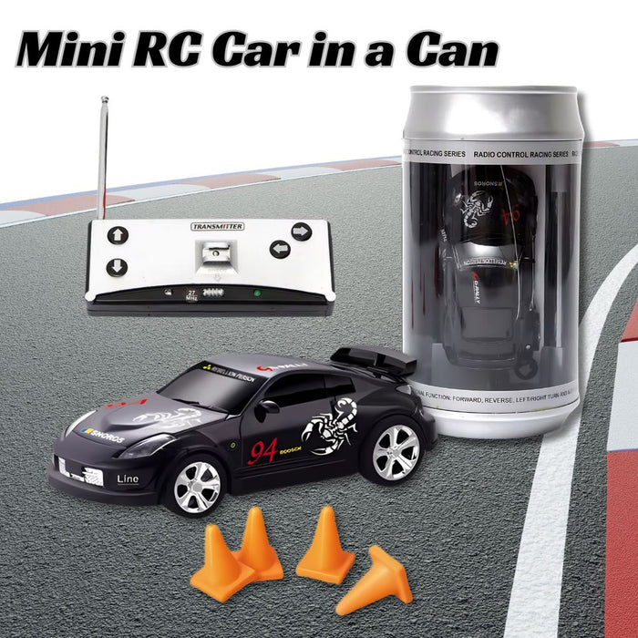 Mini RC Car in a Can Radio Remote Control Micro Racing Car (Black)