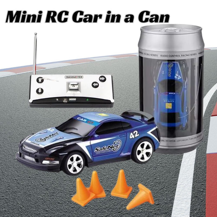 Mini RC Car in a Can Radio Remote Control Micro Racing Car (Blue)