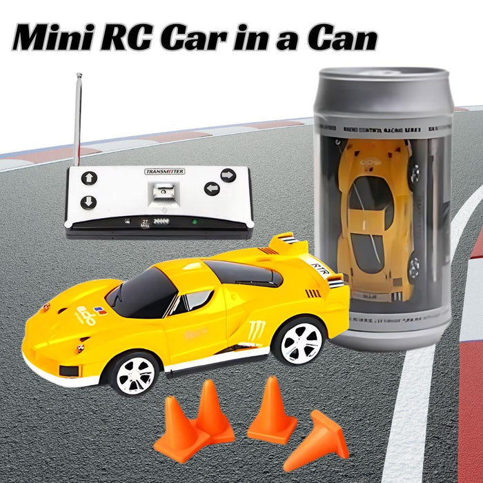 Mini RC Car in a Can Radio Remote Control Micro Racing Car (Yellow)